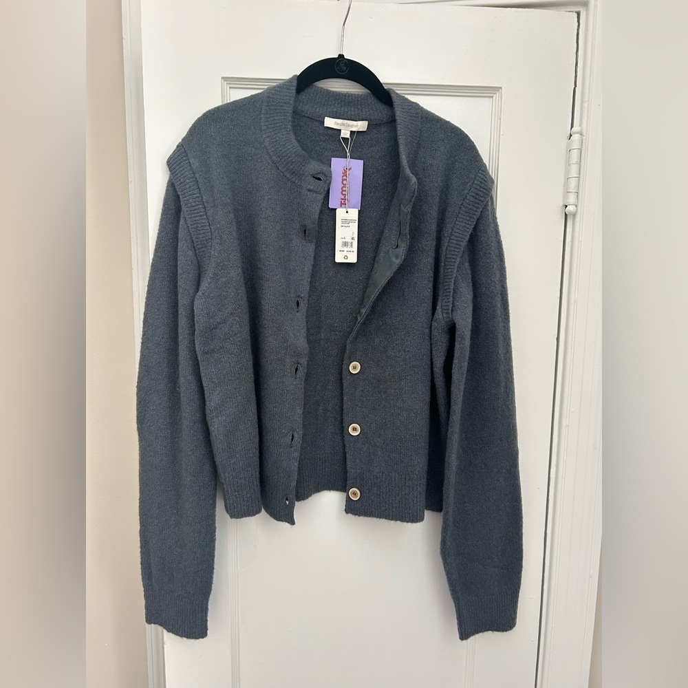 Women’s Charcoal Gray/Blue Button-Front Sweater Cardigan